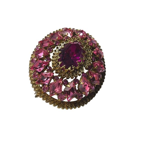 Austrian Jewelry - Vintage 1940's Pink Austrian Crystal in a Gold-Tone Filigree Set Brooch